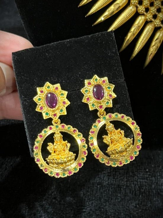 Lakshmi & Flower Drops - Ruby & Emerald