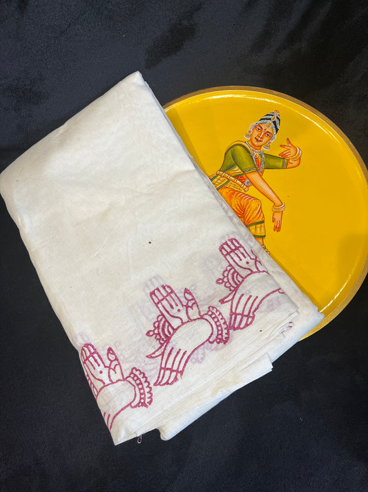 Dance Practice Saree - White with Maroon Border