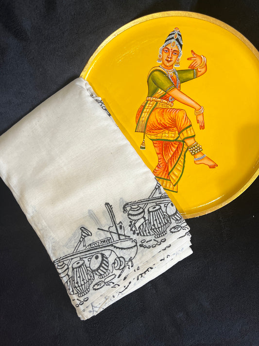 Dance Practice Saree - White with Black Border