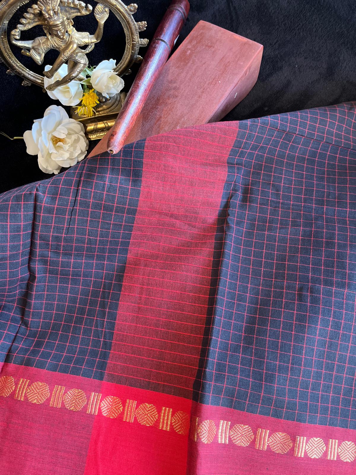 Dance Practice Saree - Red checks