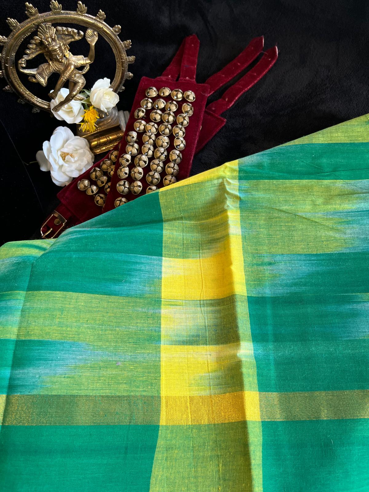 Dance Practice Saree - Green Ikkat