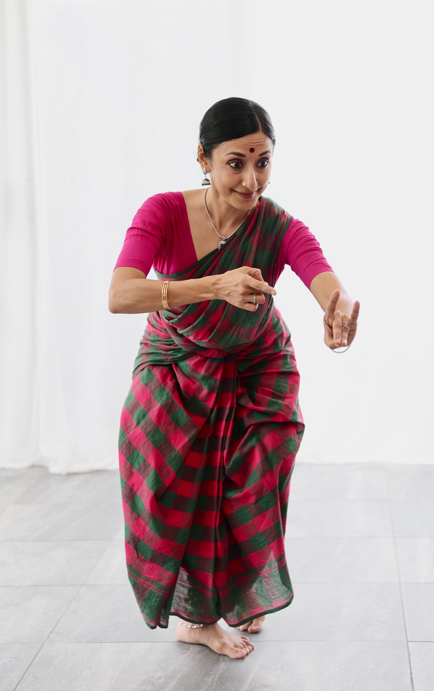 Dance Practice Saree - Pink & Green