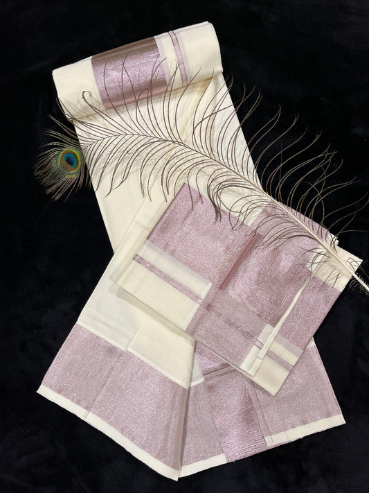 Set Mundu - Rose Kasavu