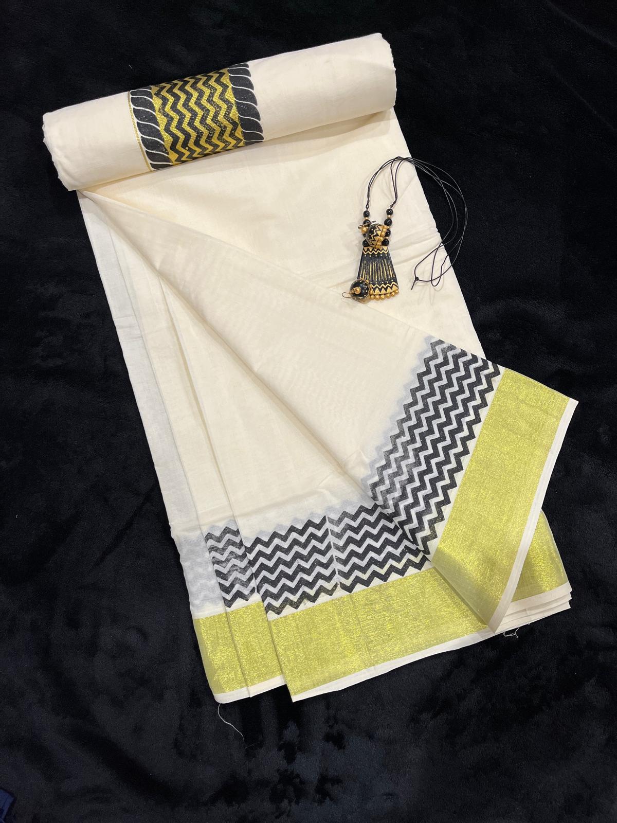 Saree - Gold Kasavu with Colour Design along Border