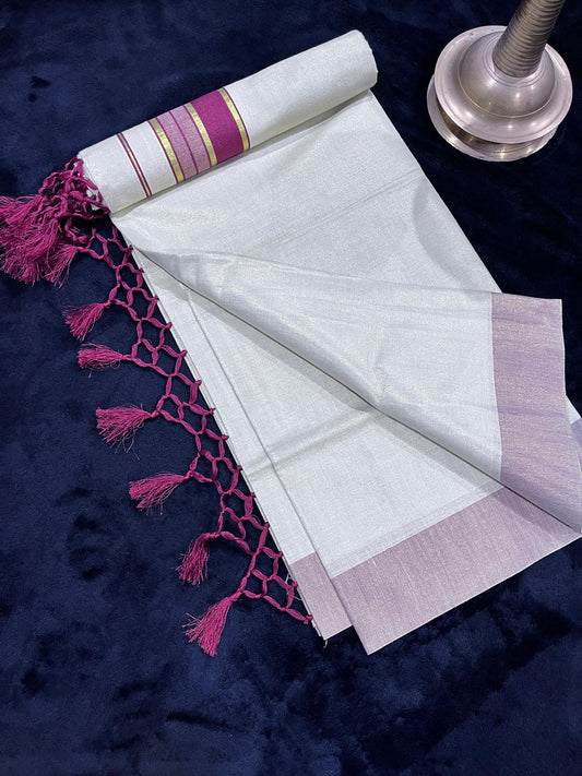 Saree - Gold & Maroon Border with Tassels