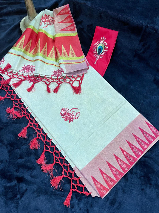 Saree - Gold & Colour Border with Tassels