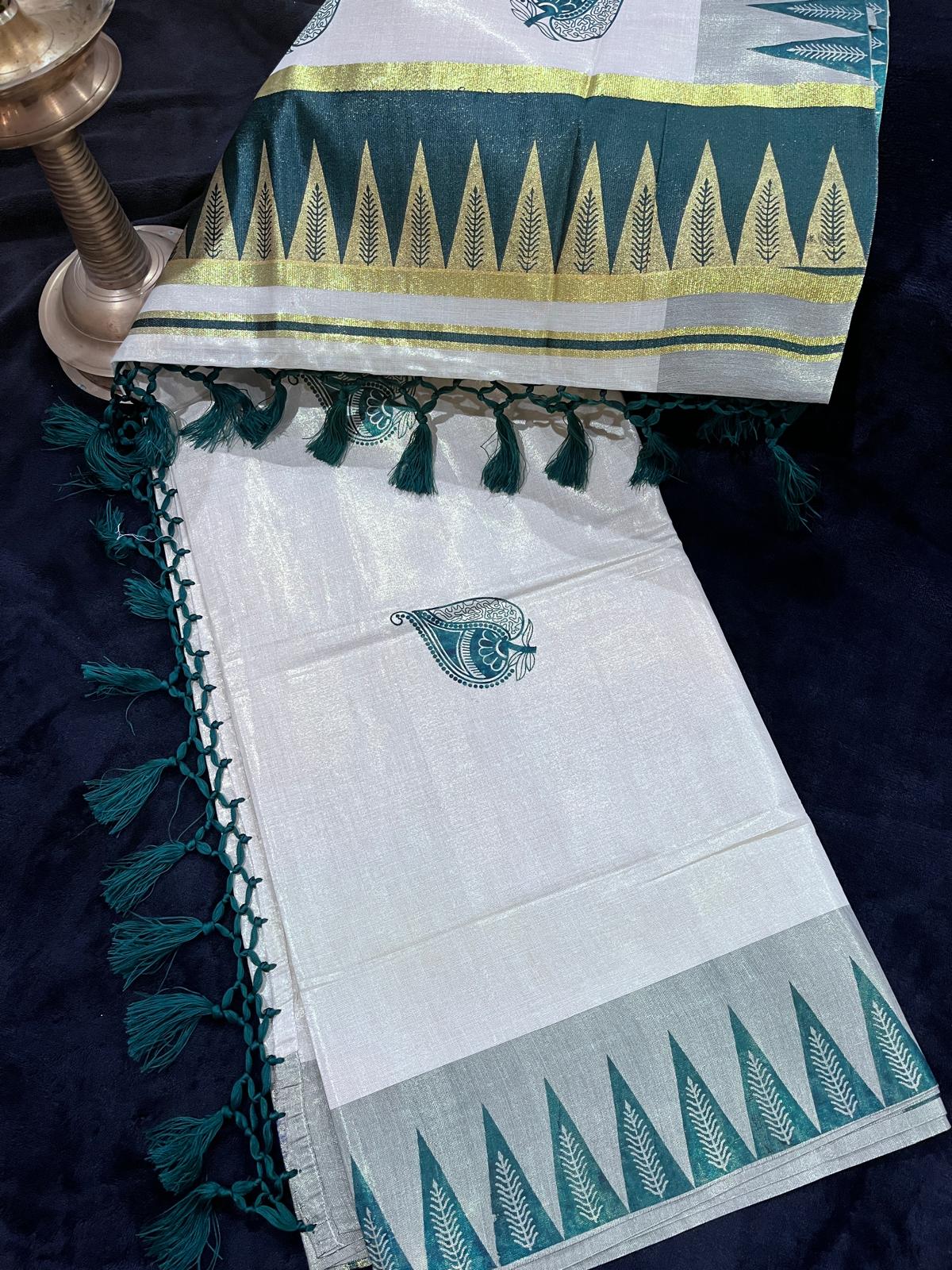 Saree - Gold & Colour Border with Tassels
