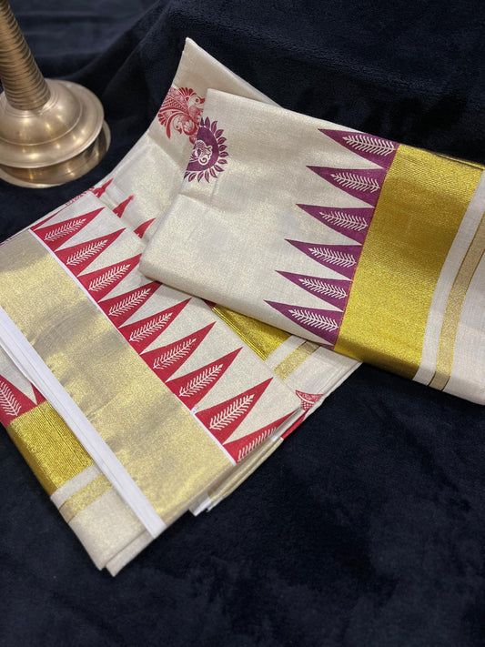 Saree - Gold & Colour Border with Temple Design