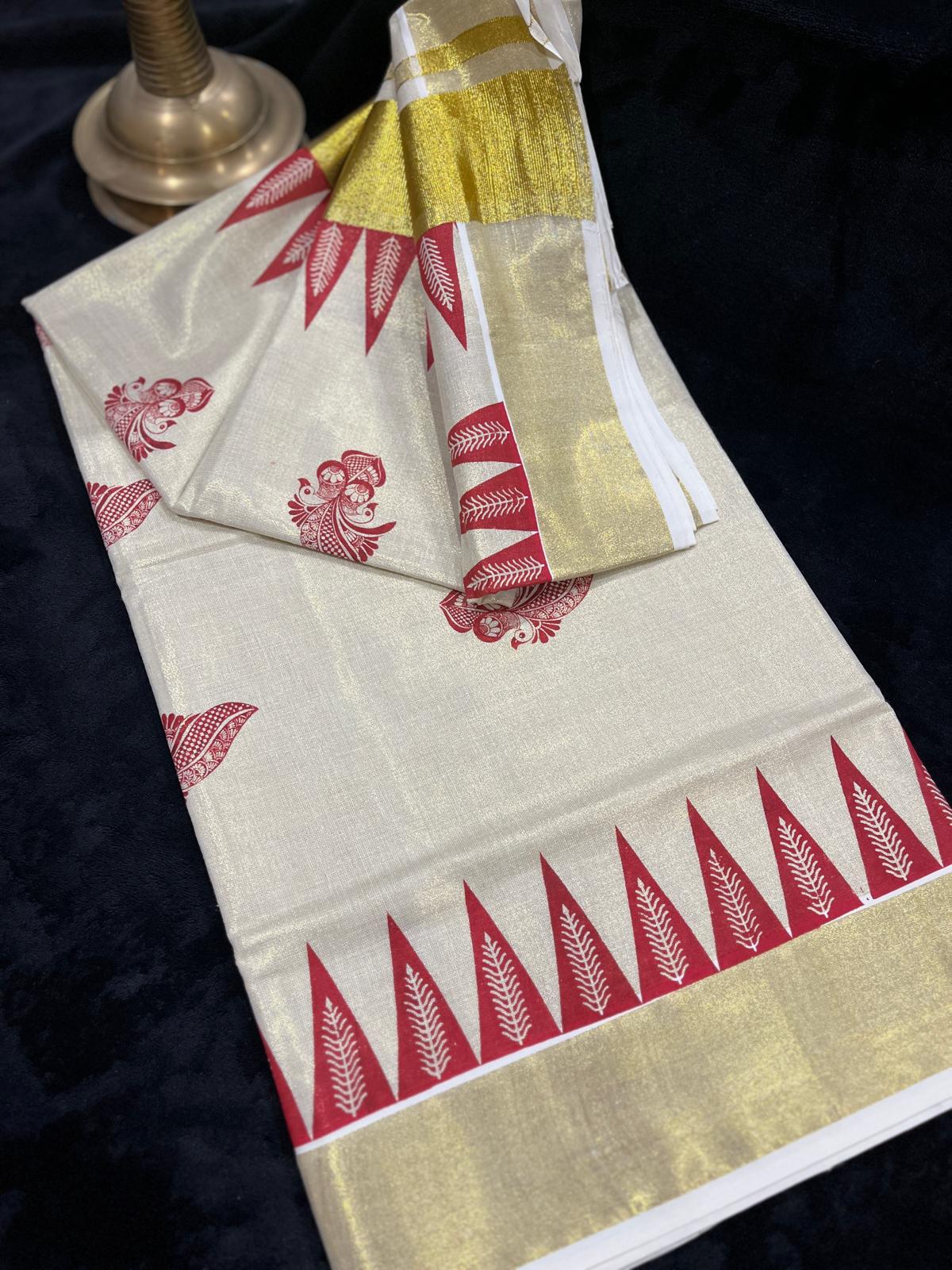 Saree - Gold & Colour Border with Temple Design