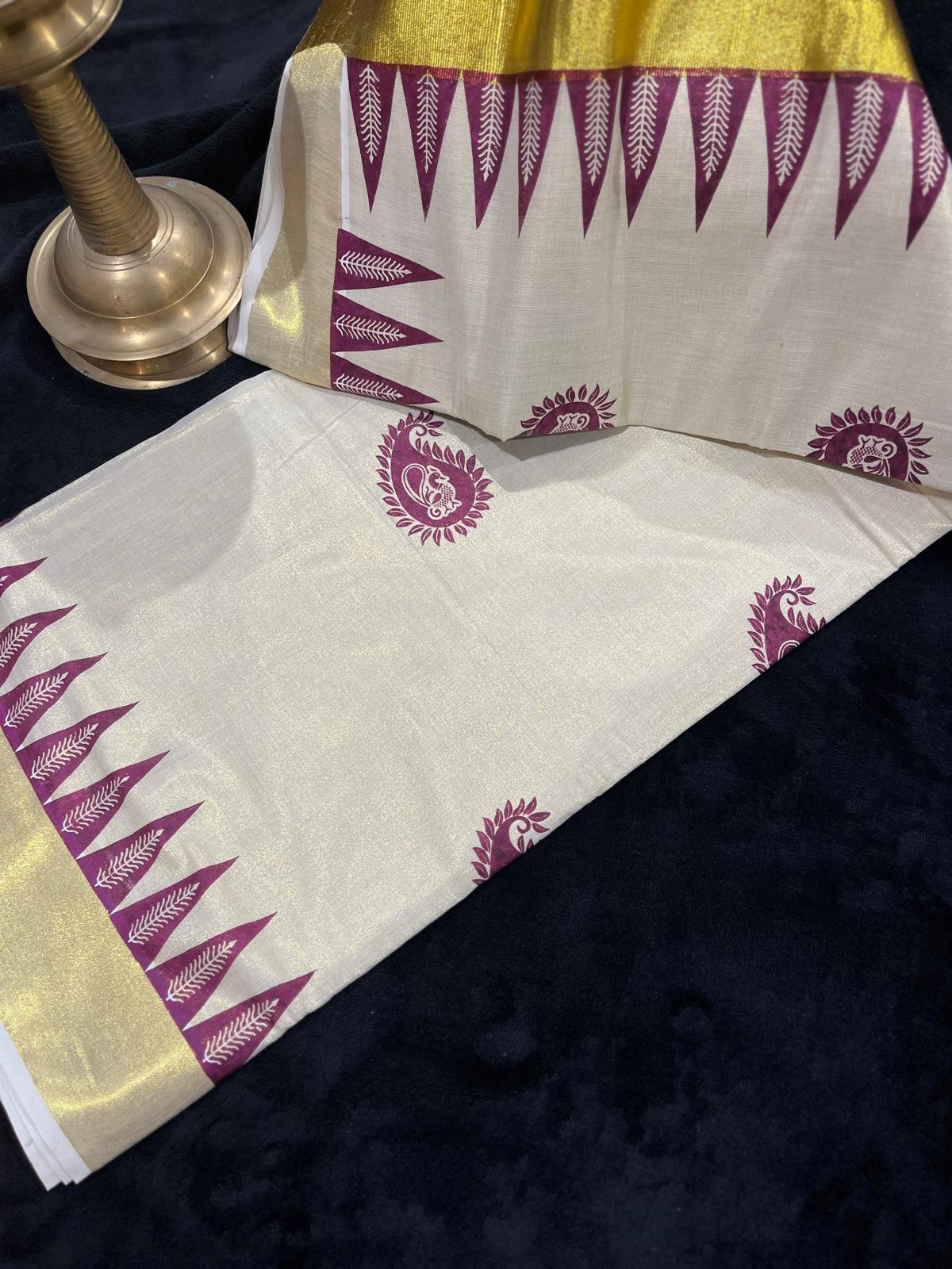 Saree - Gold & Colour Border with Temple Design