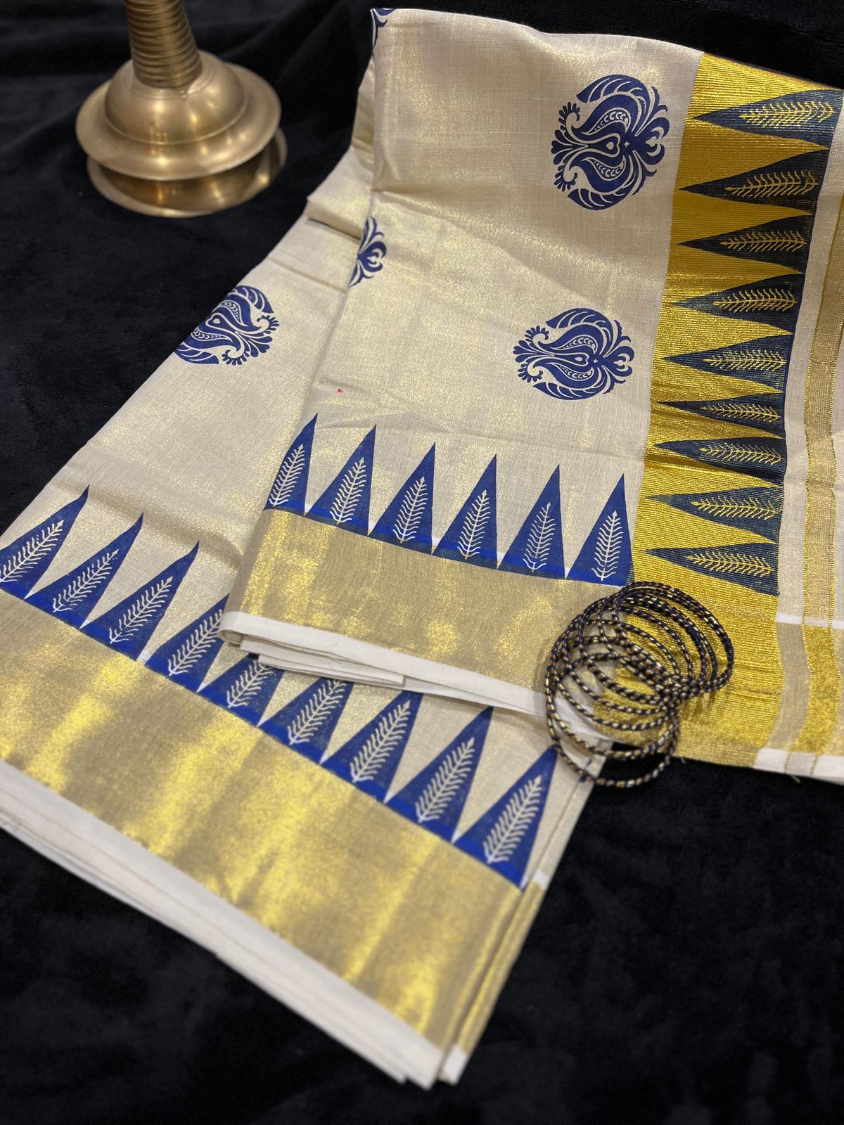 Saree - Gold & Colour Border with Temple Design