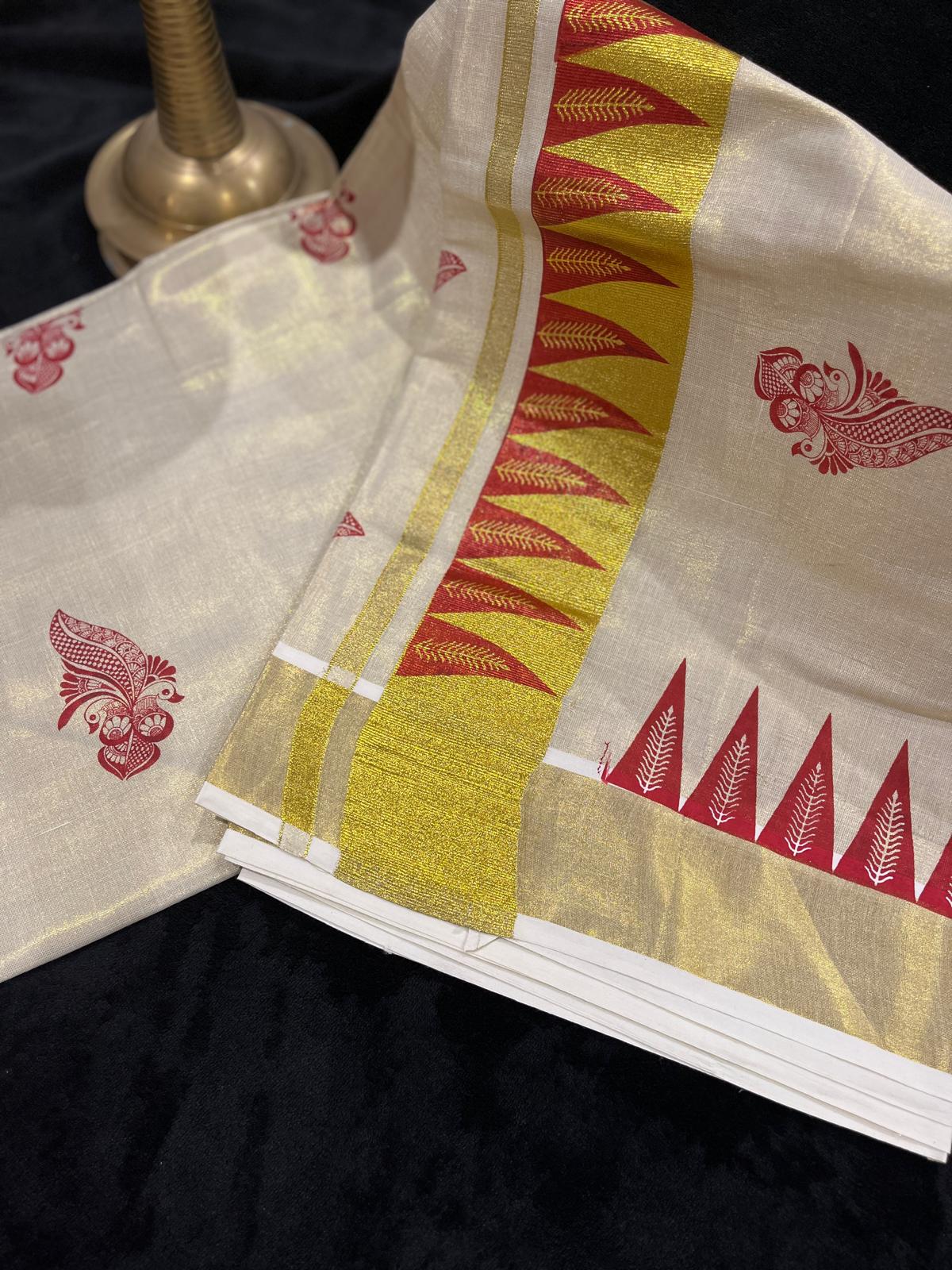 Saree - Gold & Colour Border with Temple Design