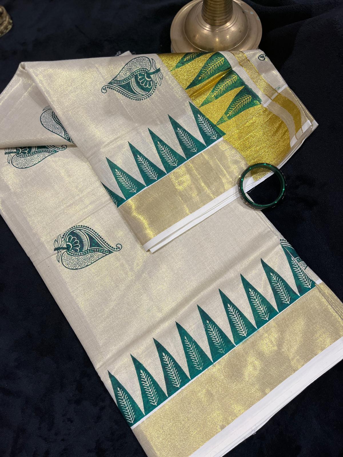 Saree - Gold & Colour Border with Temple Design