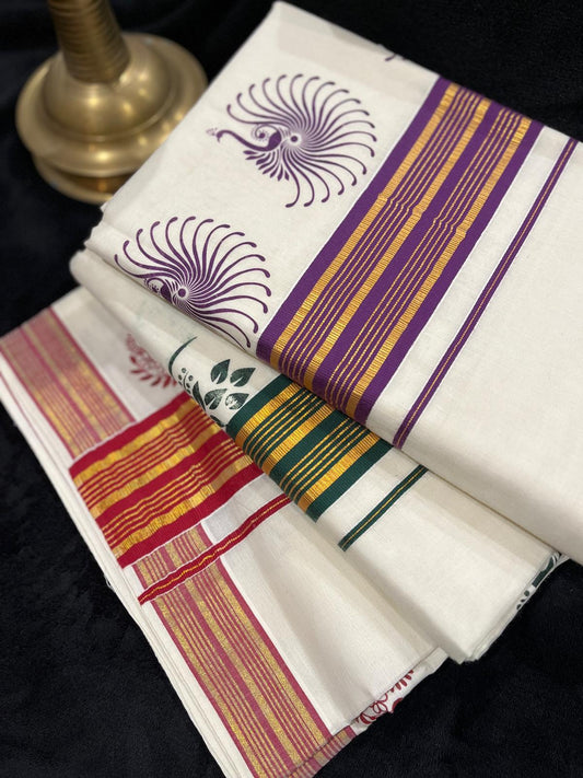 Saree - Gold & Colour Striped Border