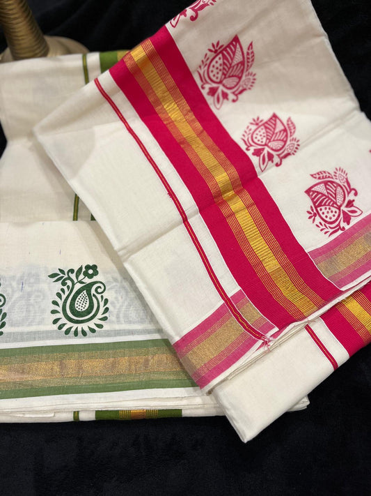 Saree - Gold & Colour Striped Border