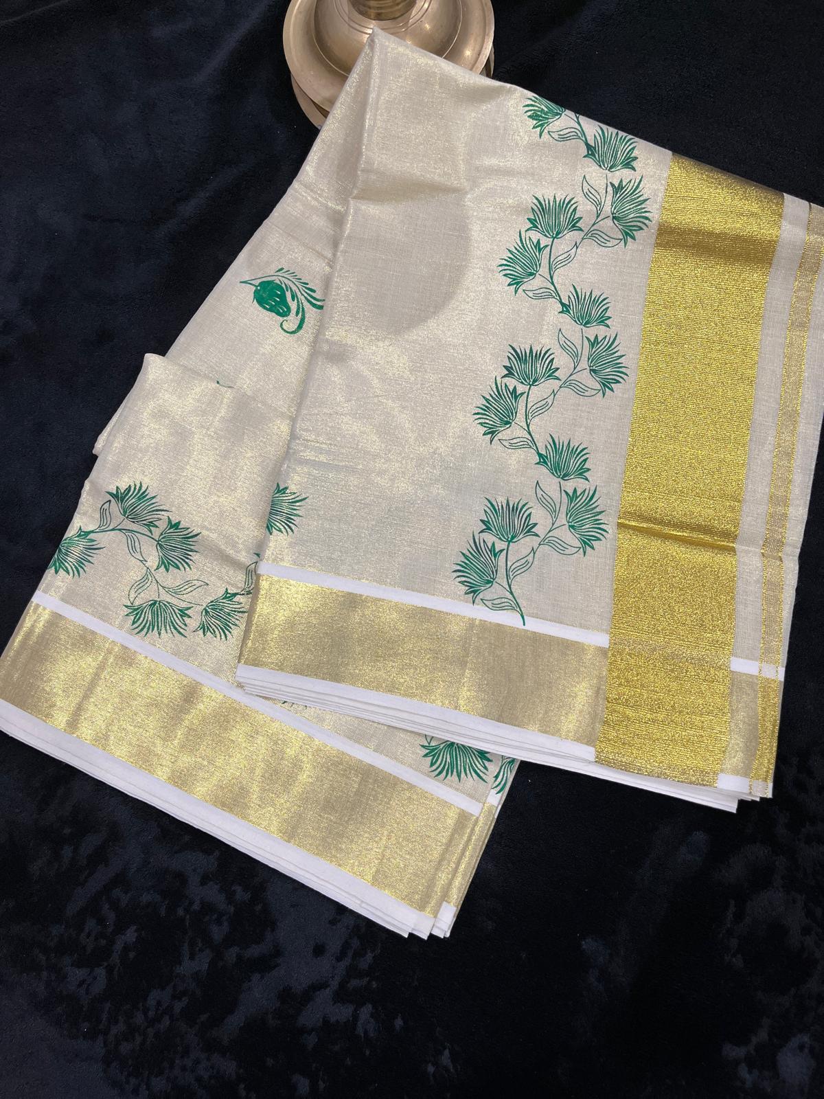 Saree - Gold Kasavu with Prints along Border