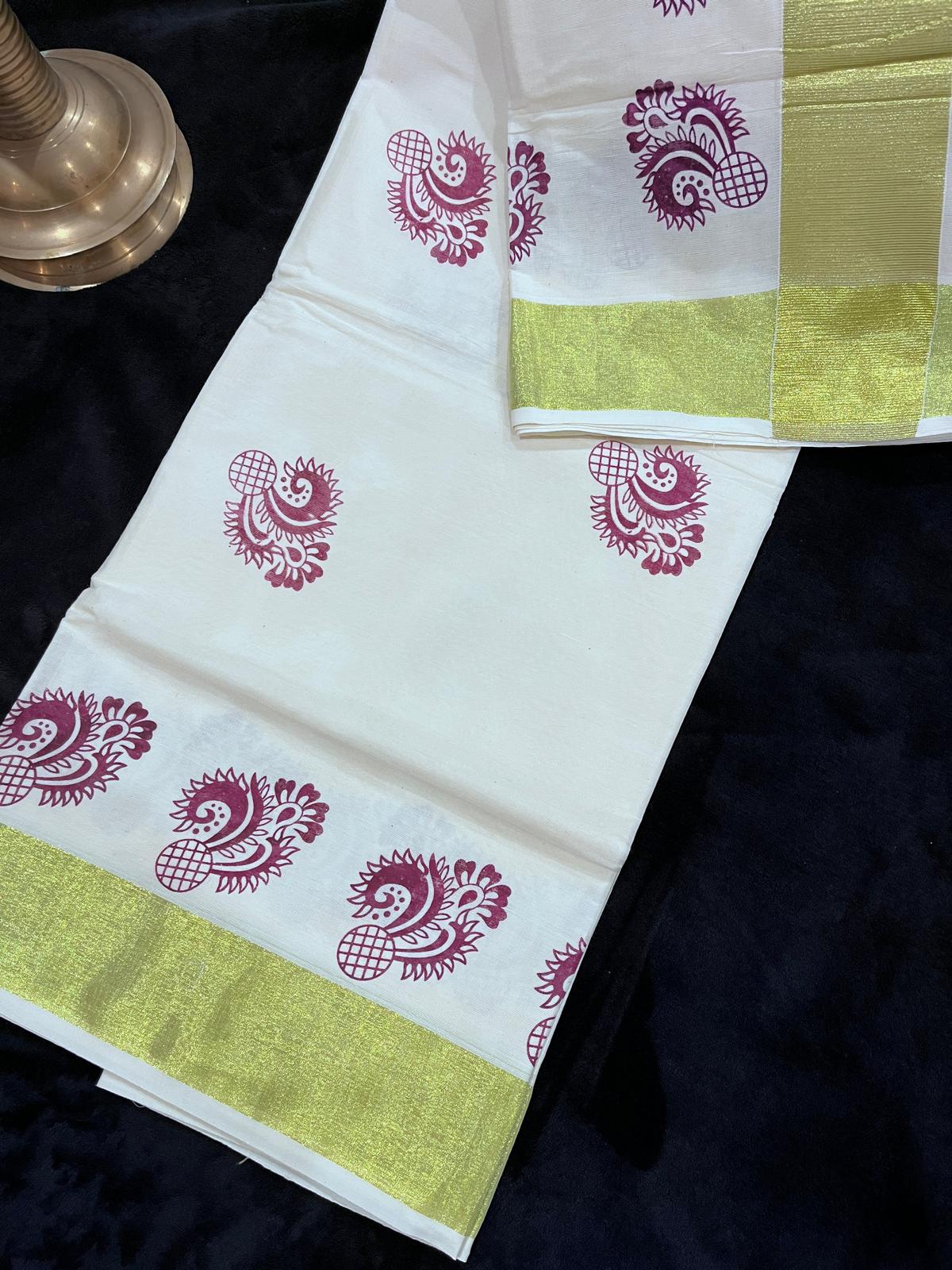 Saree - Gold Kasavu with Prints along Border