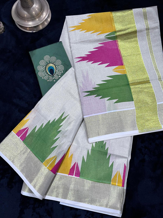 Saree - Gold Kasavu with Prints along Border