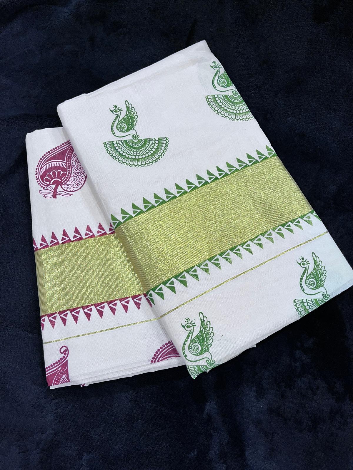 Saree - Gold Kasavu with Prints along Border