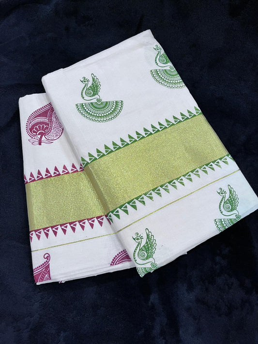 Saree - Gold Kasavu with Prints along Border