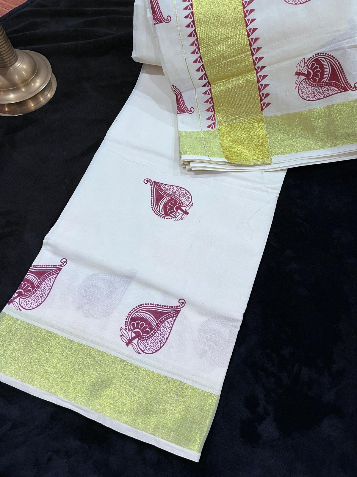 Saree - Gold Kasavu with Prints along Border