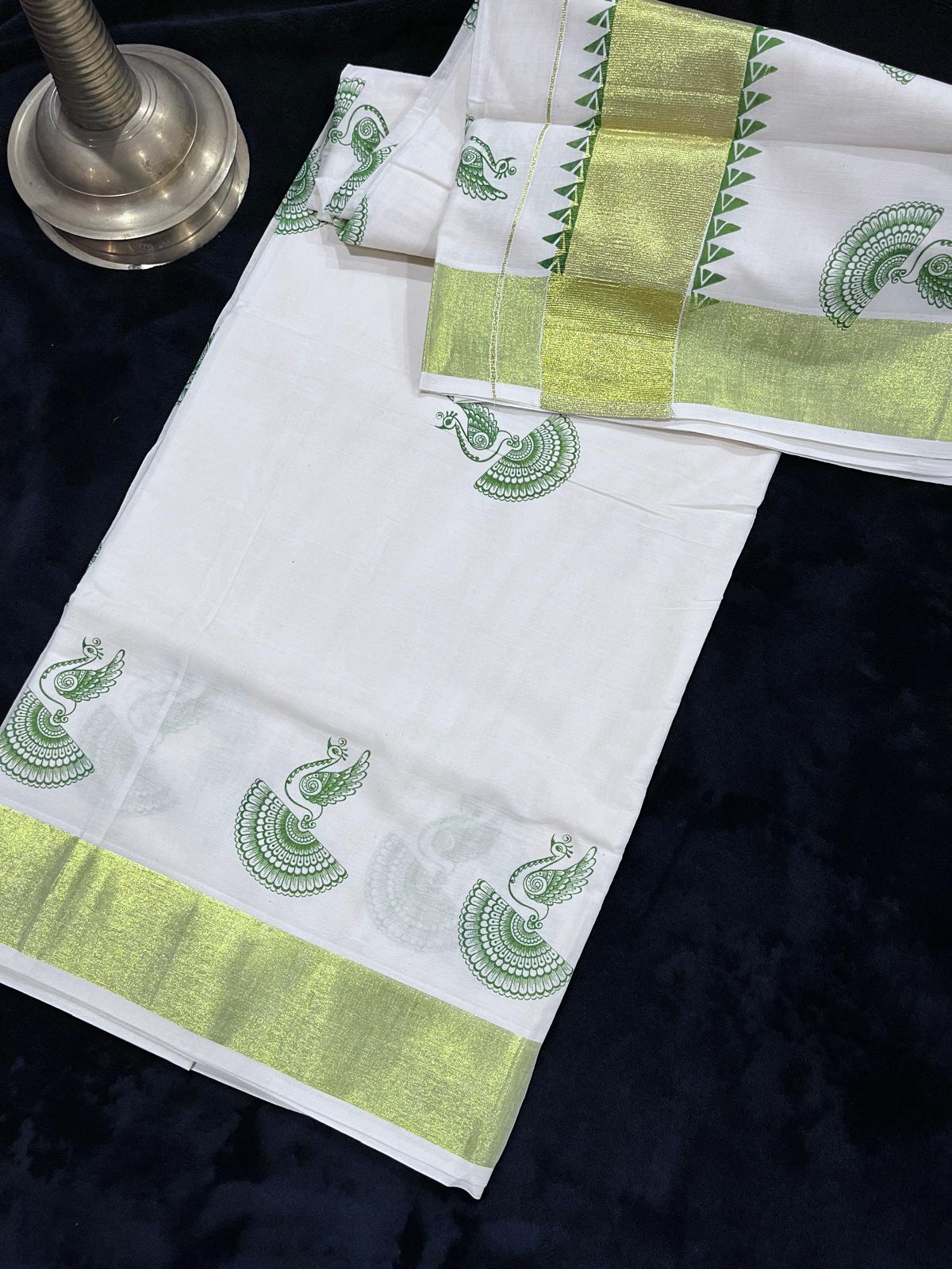 Saree - Gold Kasavu with Prints along Border