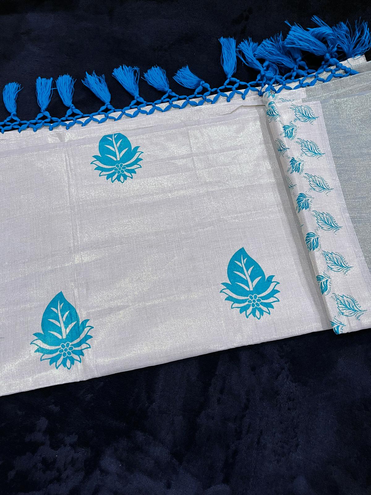 Saree - Gold & Peacock Green Border with Tassels