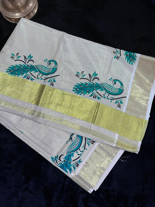Saree - Gold Kasavu with Peacocks along Border