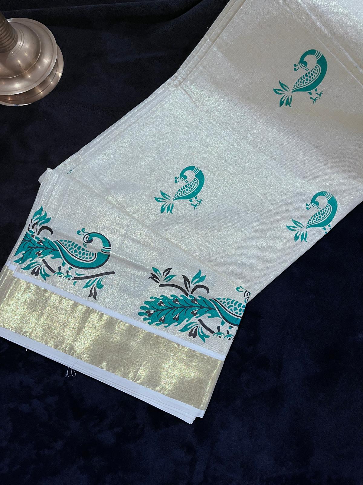 Saree - Gold Kasavu with Peacocks along Border