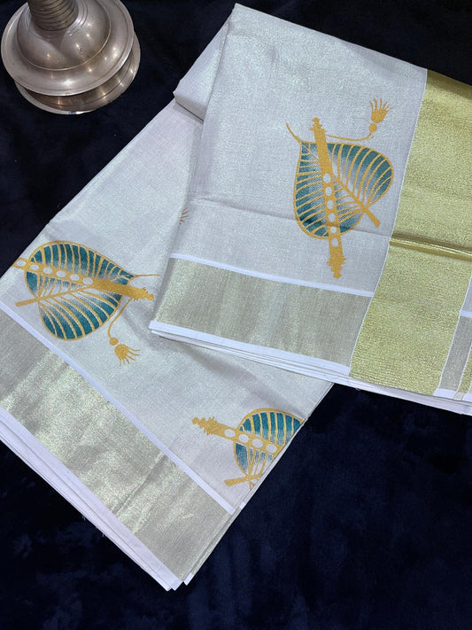 Saree - Gold Kasavu with Peeple & Flute along Border