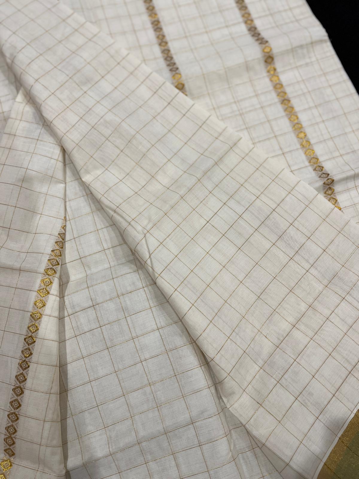 Saree - Gold & Olive Green Border with Peacock Design