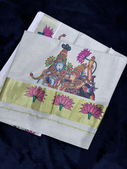 Saree - Gold Kasavu with Radhakrishna Print