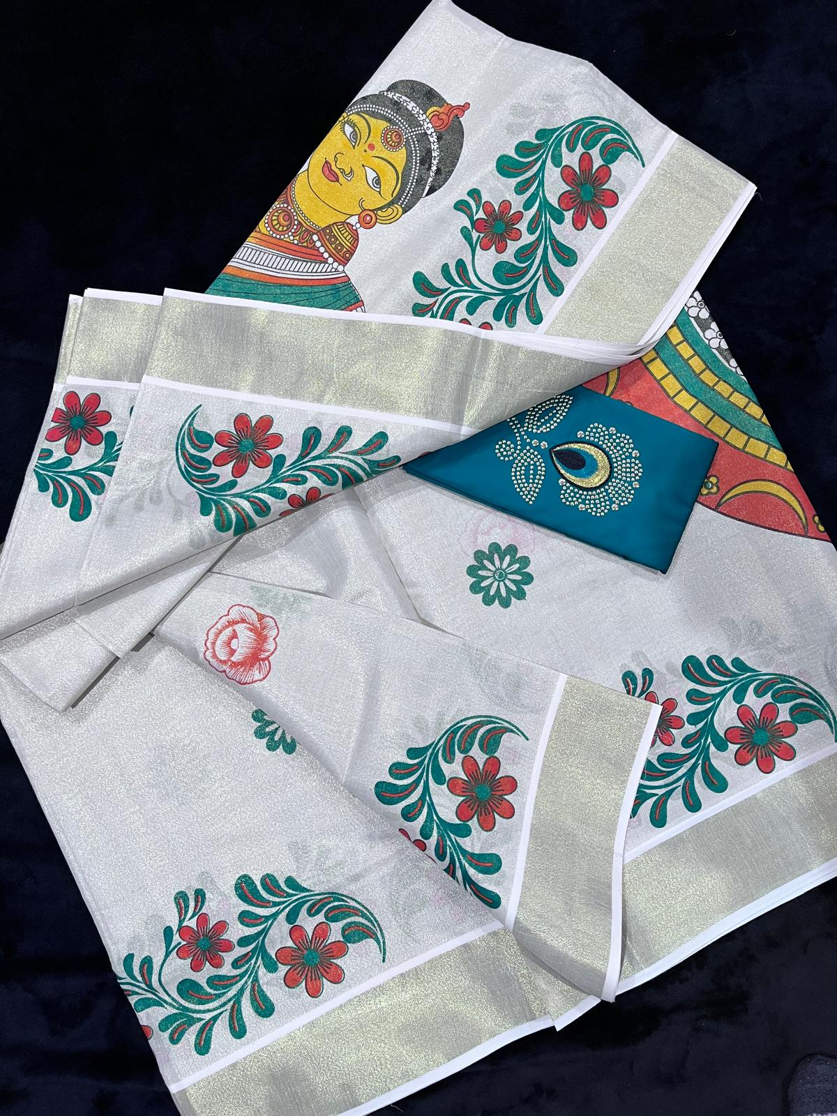 Saree - Gold Kasavu with Theyyam & Dancer on Pallu