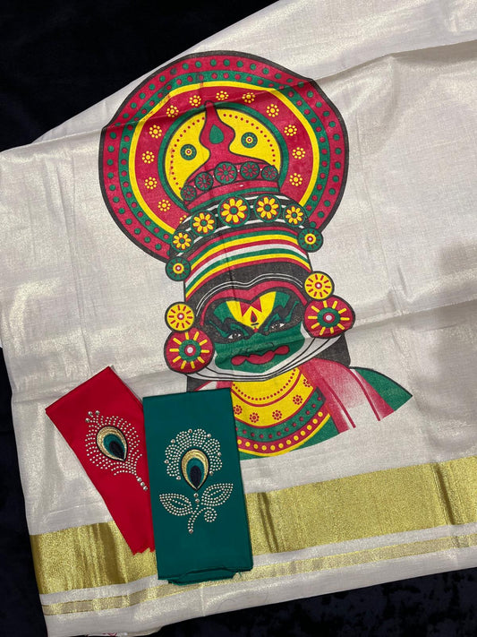 Saree - Gold Kasavu with Kathakali on Pallu