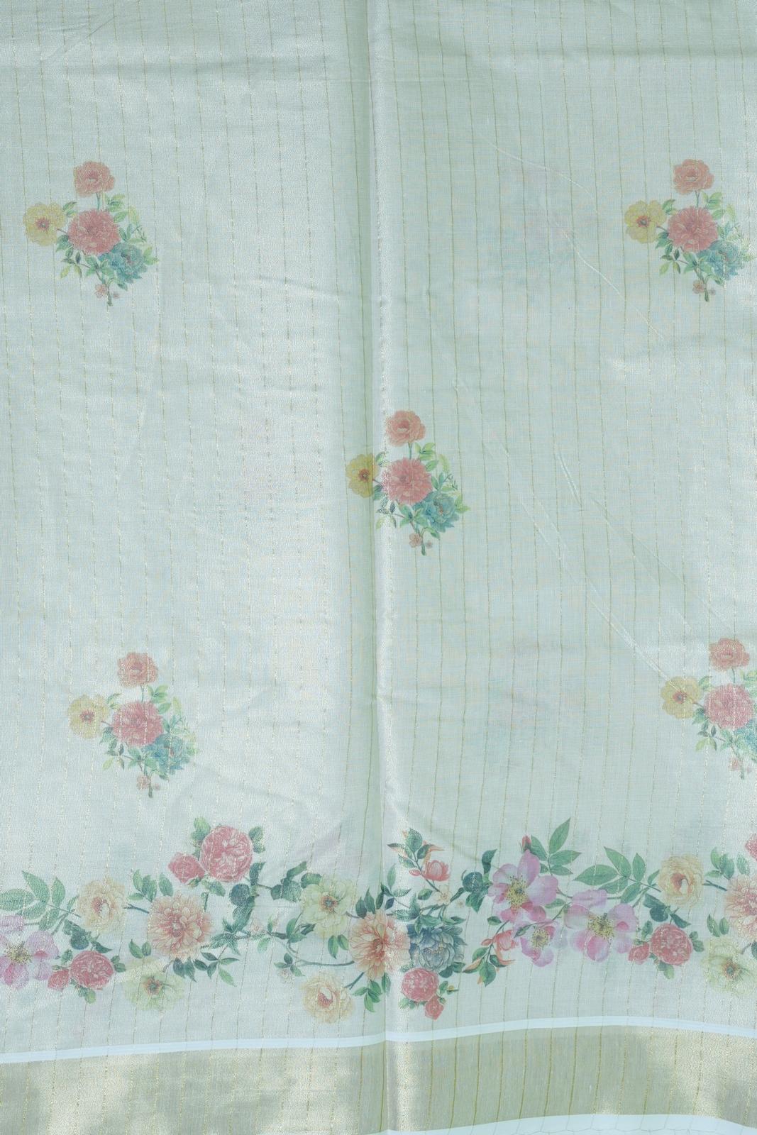 Saree - Gold Kasavu with Digital Flower Print