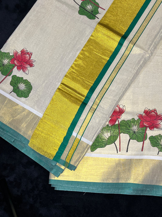 Tissue Saree with Reddish Pink Thamara Print