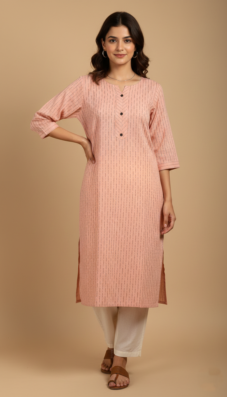 Pastel Peach Slubcotton Kurta (Size M/38)
