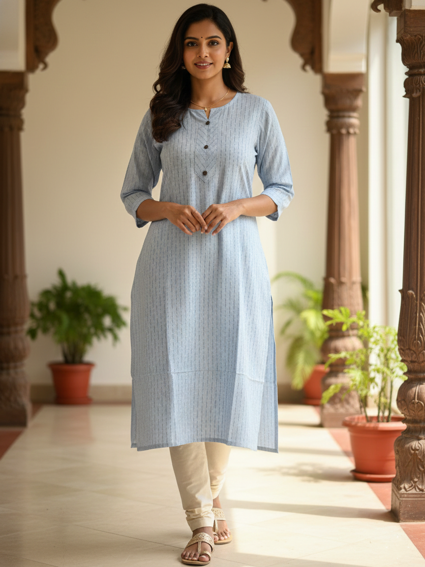 Pastel Blue Slubcotton Kurta (Size L/40)
