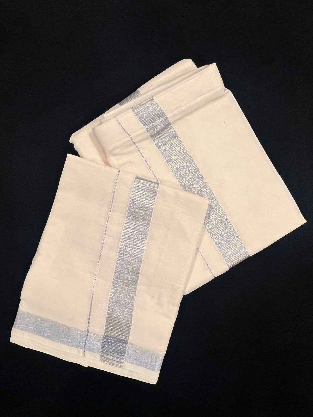 Velcro Mundu/Dhoti for boys aged 1-7 (Silver Kasavu)