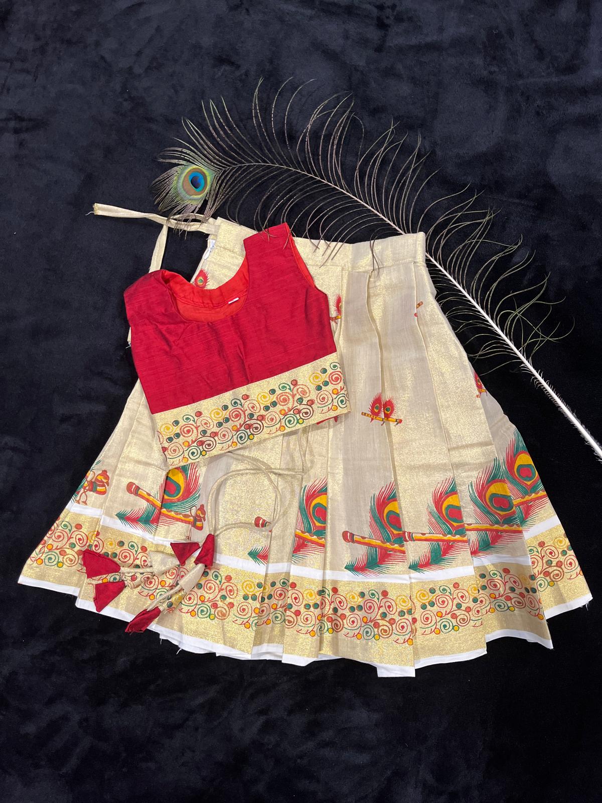 Skirt & Blouse for 2 Year Olds - Brick Red/Green/Purple