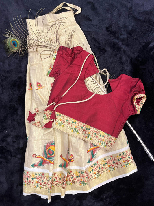 Skirt & Blouse for 6 Year Olds - Maroon/Green/Blue