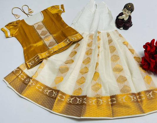 Skirt & Blouse for 1 Year Old - Gold & Offwhite