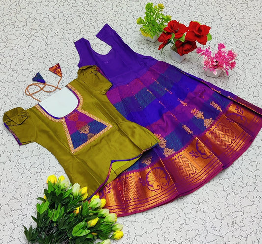 Skirt & Blouse for 4 Year Old - Olive Green & Purple