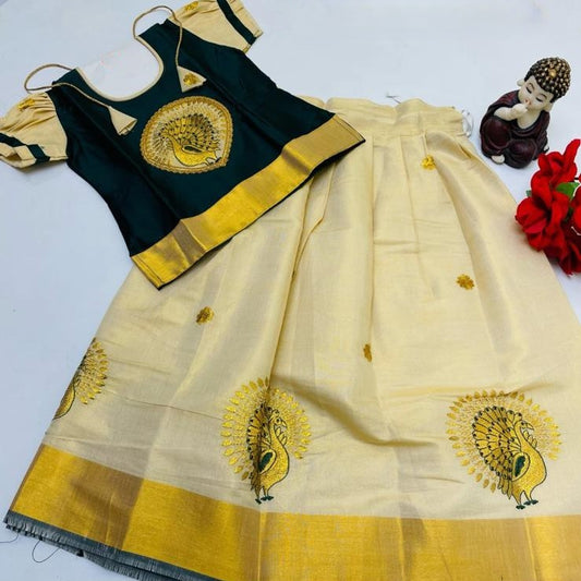 Skirt & Blouse for 6 Year Old - Bottle Green & Gold