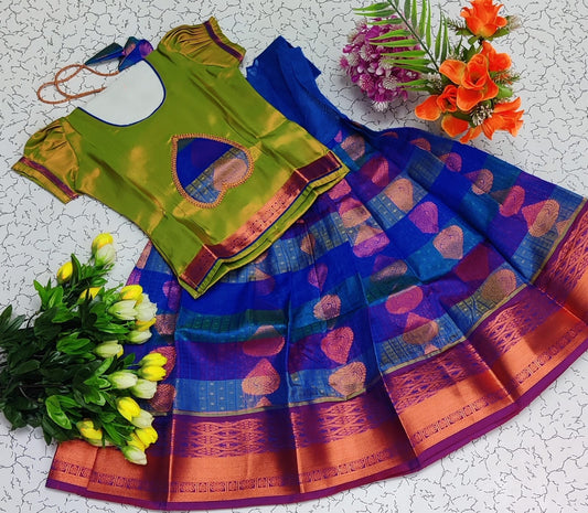 Skirt & Blouse for 7 Year Old - Olive Green & Peacock Green