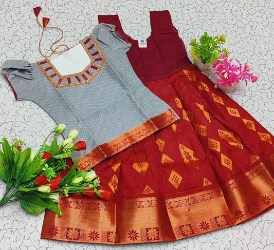 Skirt & Blouse for 8 Year Old - Grey & Maroon