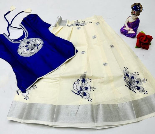 Skirt & Blouse for 10 Year Old - Blue & Offwhite