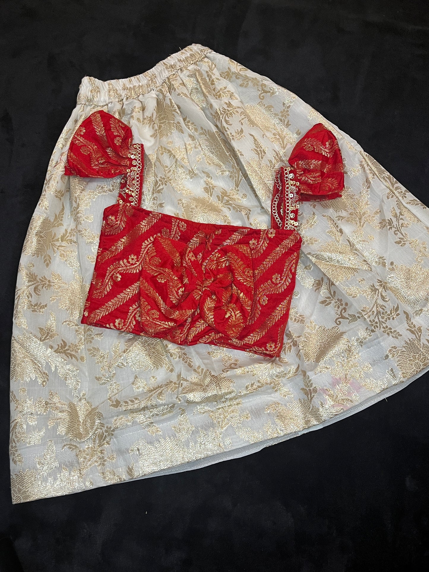 Banarasi Skirt & Blouse for 3 Year Old - Red & Gold