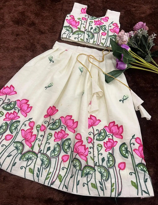 Lotus Threadwork Skirt & Top Set for 5 & 7 Year Olds