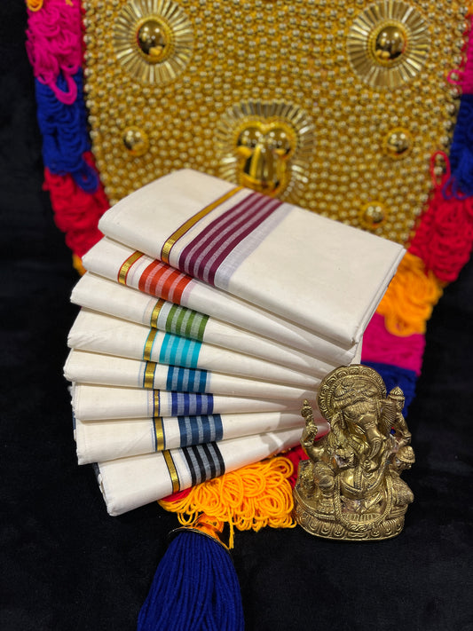 Kasavu Mundu - Gold & Colour Border